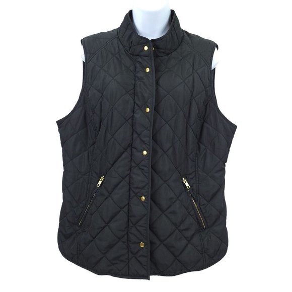 crown & ivy Jackets & Blazers - Crown & Ivy Black Quilted Vest Gold Snap Zipper Front Size XL Pocket Lightweight